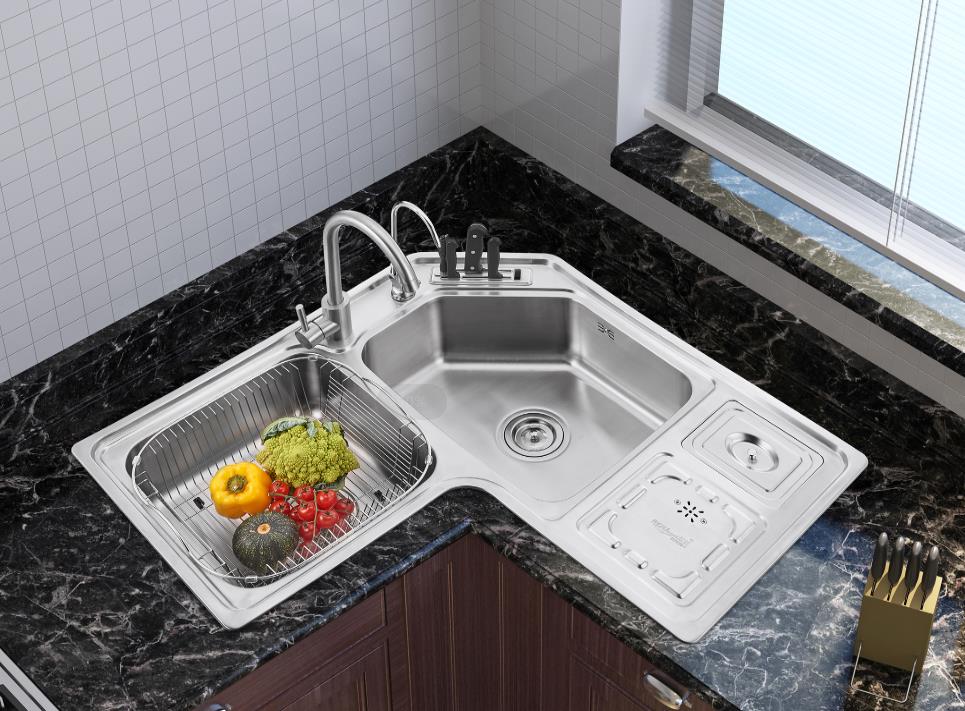 B2-8080 轉(zhuǎn)角盆（帶刀架、垃圾桶、解凍面）